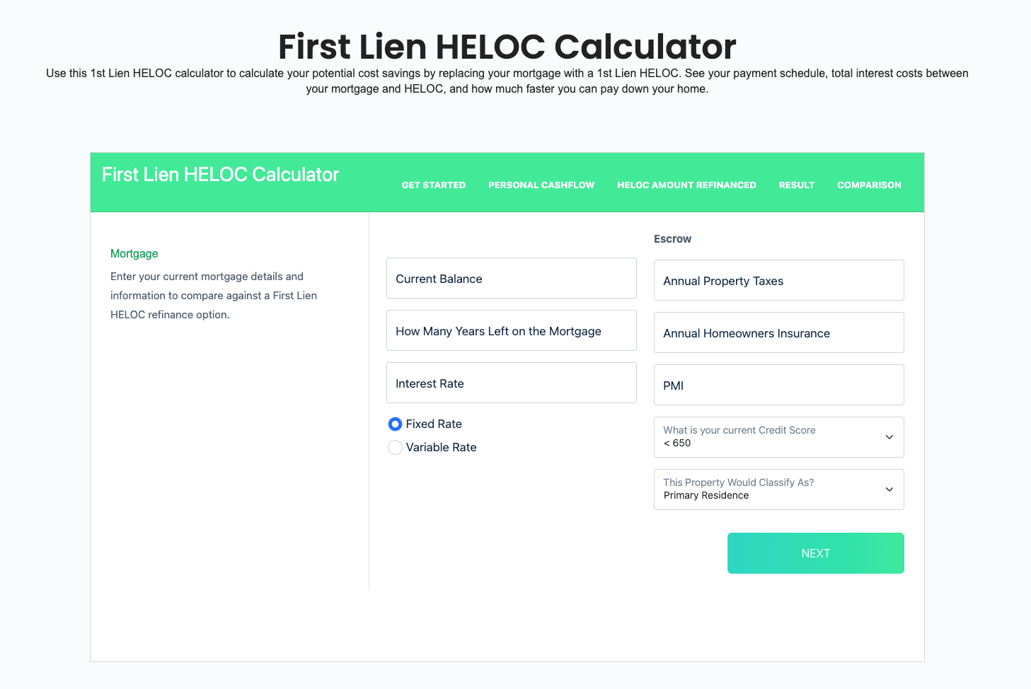 First Lien HELOC Calculator Interface