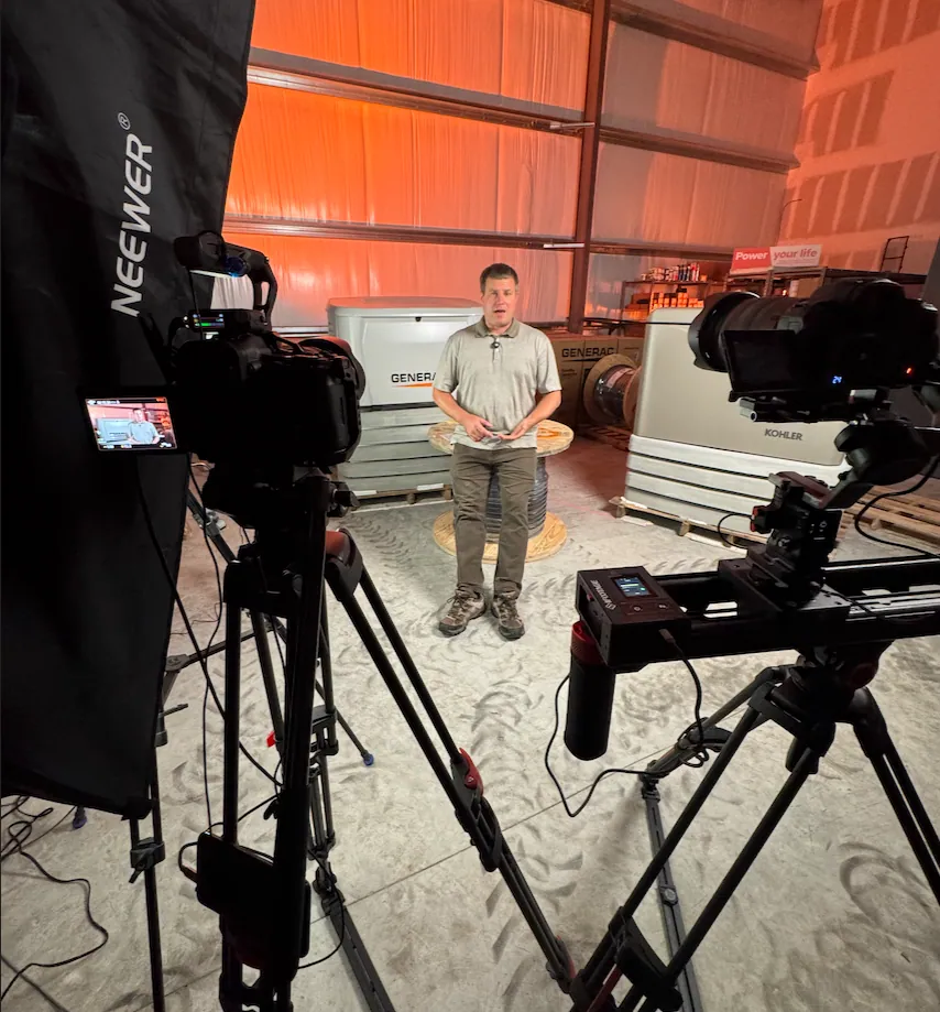 Behind the scenes on a generators shoot